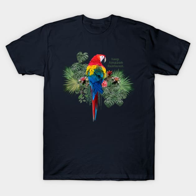 Polygonal art of macaw birds with keep amazon wording. T-Shirt by Lewzy Design